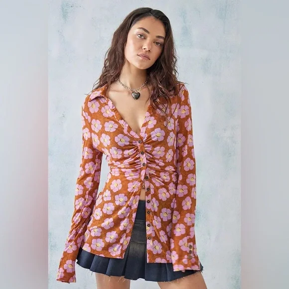 NWOT FREE PEOPLE LUCKY FLOWER SHIRT - Picture 1 of 7